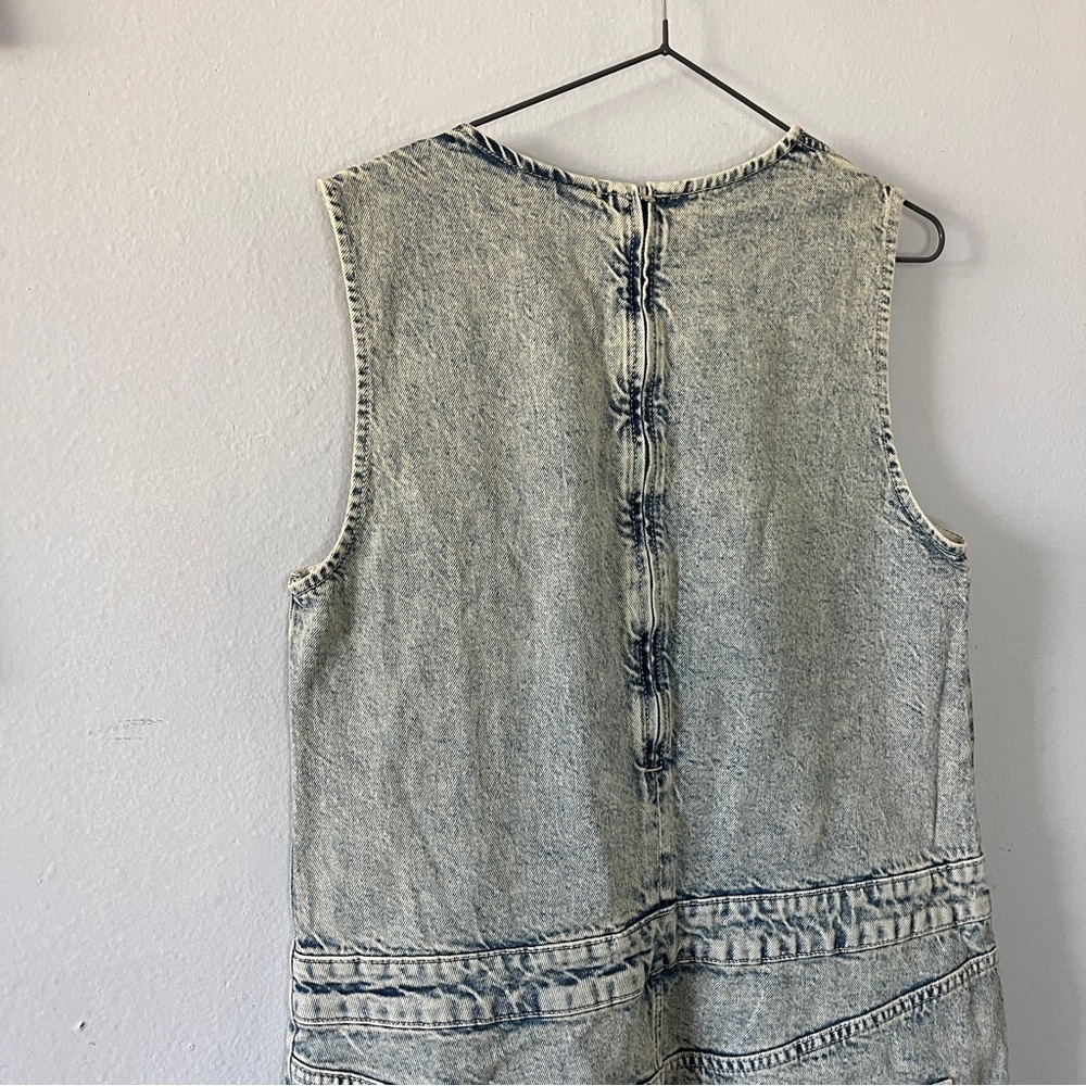 H&M Light Acid Wash A-line Denim Shift Sleeveless Twill Short Dress Medium - Picture 6 of 9